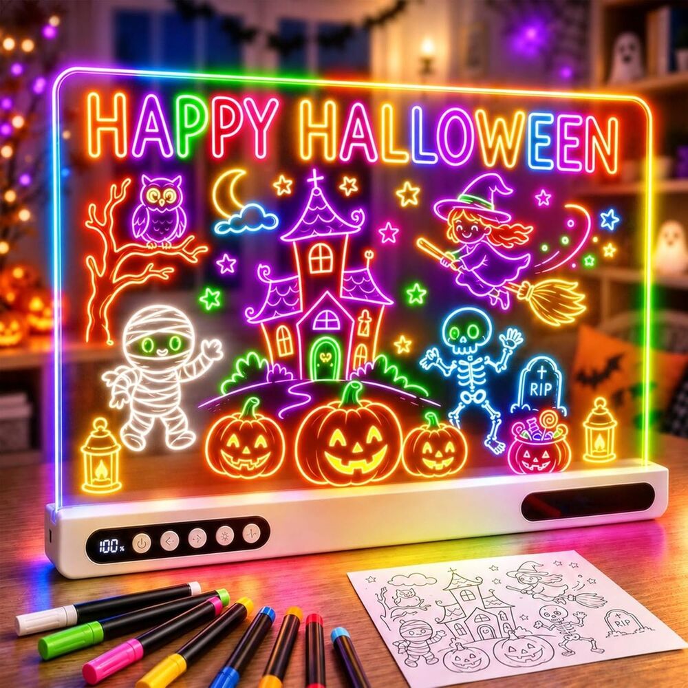 16" Rechargeable LED Drawing Board Kids 8 Colors 10 Modes Tracing Kit Markers